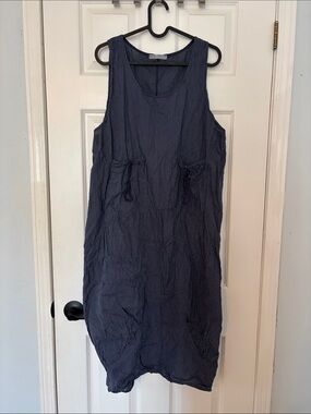 AM basic collection Italy medium navy textured sleeveless balloon dress